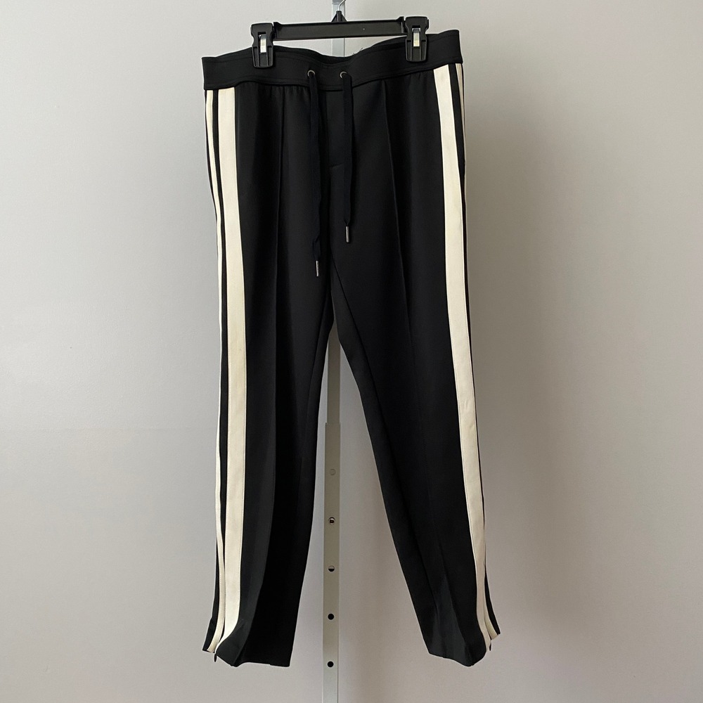 Pam & Gela Sโ Black Track Pants White Side Stripe Drawstring Tapered Athleisure